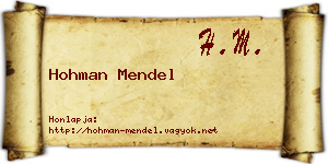 Hohman Mendel névjegykártya